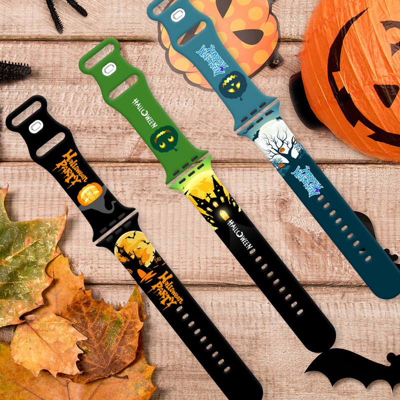 Cross-Border New Halloween Series Printed Watch Straps Suitable for Apple S8765432Se Generation Full Range of Apple Watches
