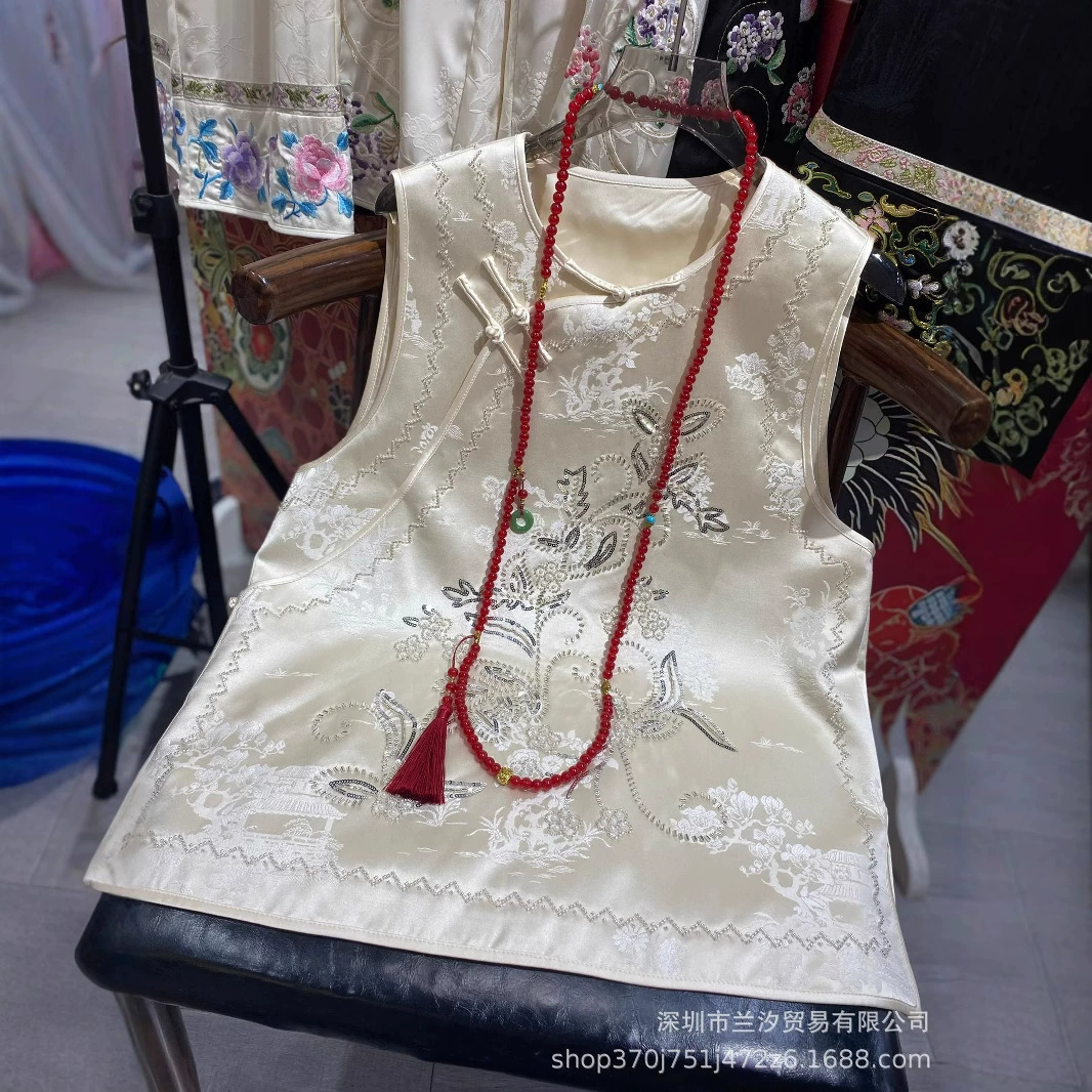 Новый женский жилет в китайском стиле с тяжелой вышивкой бисером, высококачественный жилет в национальном стиле 2572, свободный и утягивающий кардиган.