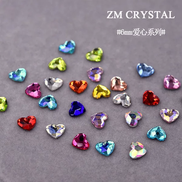 New 6mm Heart Colorful Manicure Flats Bottom Special-Shaped Diamond Gold Bottom Diamond Manicure Jewelry Nail Sticker Diamond Glass Diamond