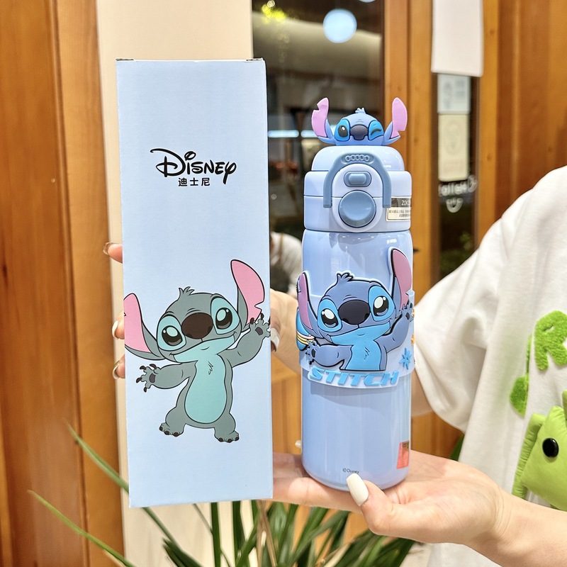 見栄えの良いダブルドリンク子供用魔法瓶カップ、ポータブル女の子用ストローカップ、学生漫画ステッチドリンクカップ|undefined