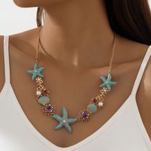 时尚沙滩风短款项链珐琅彩釉海星珊瑚水钻海洋贝壳锁骨链假珍珠女