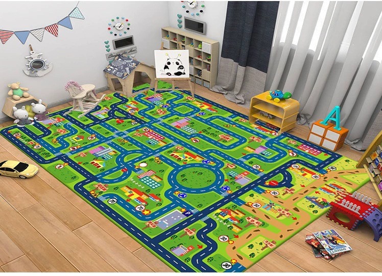 Kids Parking Traffic Game Mat Carpet Boy Car Cartoon Road Track Carpet Driveway Mat