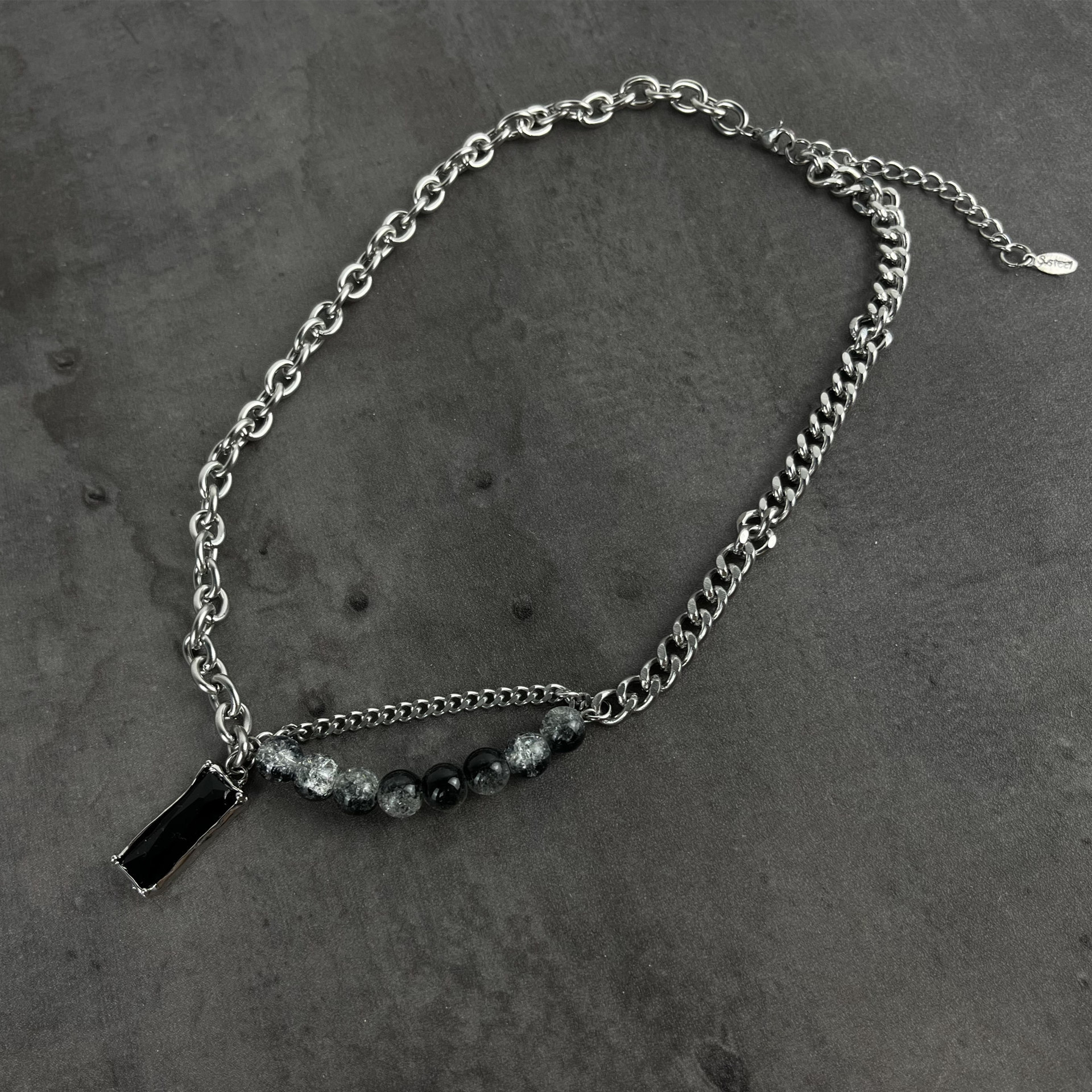 Hip-hop Retro Rectangle Titanium Steel Polishing Inlay Artificial Gemstones Men's Pendant Necklace display picture 3