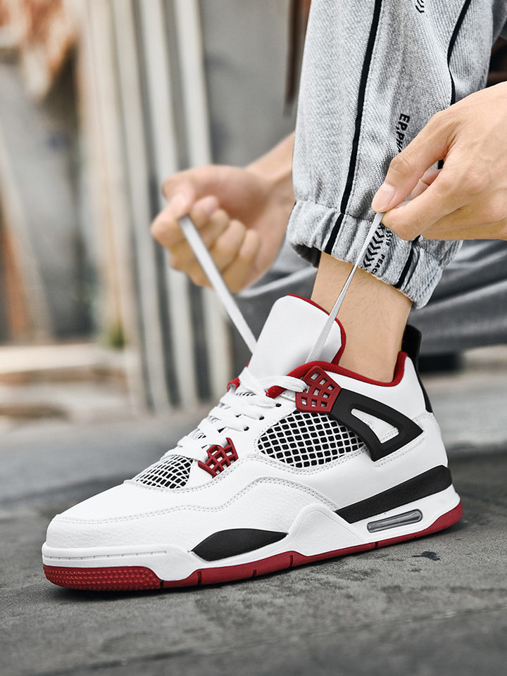 Giày thể thao nam cổ thấp chống trượt đế dày tăng chiều cao, giày sneaker phối màu — JD-AJ4 màu xám đen, JD-AJ4 màu đỏ lửa, JD-AJ4 đen đỏ chi tiết 9