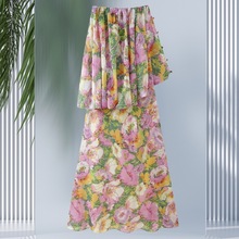 ZADATA&ZR女装2025新款欧美时尚露肩气质不规则花朵印花连衣裙