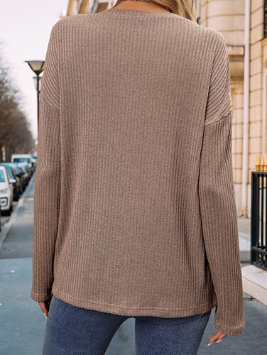 Pinstripe Half-Knit T-Shirt with Button Drop