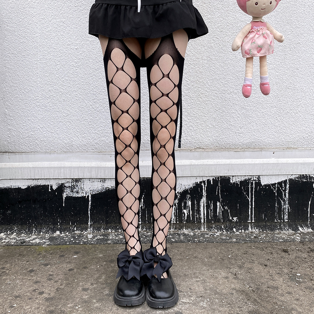 JK Socks Garter Stockings Internet Celebrity Ripped Summer Thin Japanese Style Pattern Long Tube Over-the-Knee Lolita Stockings For Women_voghion.com