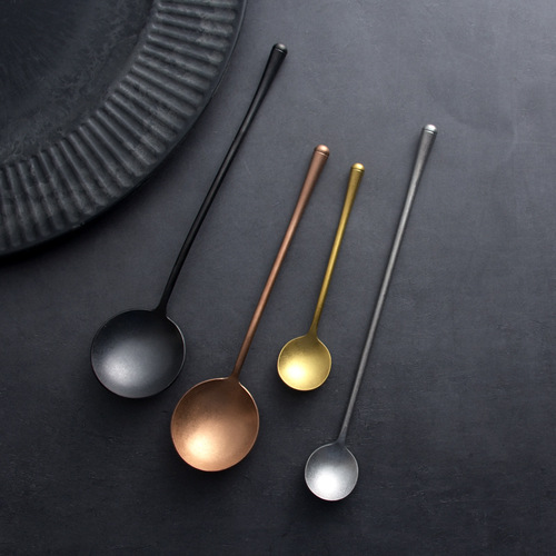 Japanese style 304 stainless steel gold long handle stirring spoon old rice spoon tea spoon soup spoon western food spoon