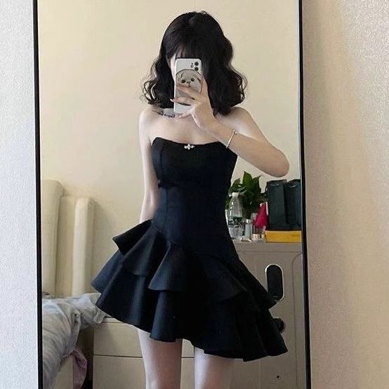 不規則な誕生日純粋な欲望のケーキ夏の小さなチューブトップドレス新しいドレス休暇女性のふわふわスカート|undefined