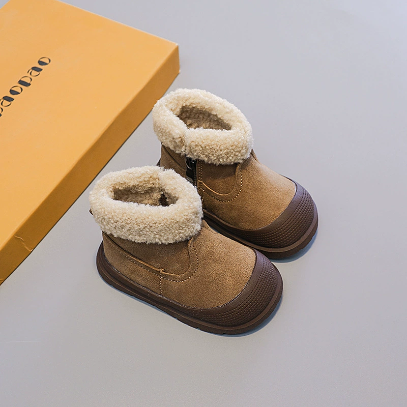 Winter children's boots for boys, warm comfortable shoes with zipper, genuine leather, soft sole