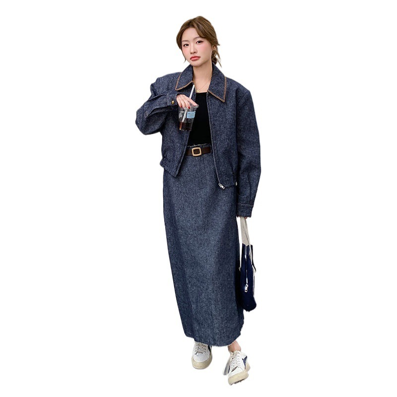 又A又飒牛仔套装女春秋新款韩系廓形高级感休闲时尚半身裙两件套|undefined
