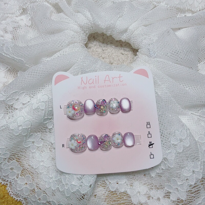 Original Kidsren's Handmade Nails, Sparkling Transparent Butterfly Student Nail Patches, Manicure for Girls Aged 5-8-10