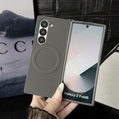 Samsung Z Fold7/6/5 携帯電話ケース カーボンファイバー ケブラー磁気フリップ 7/6/5 落下防止保護カバーに適しています。