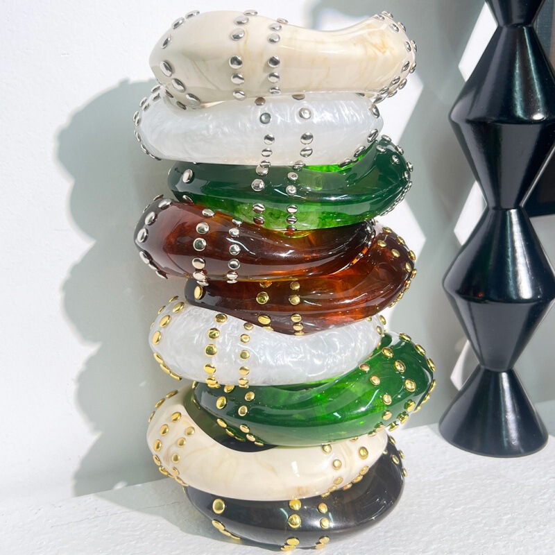 2025 Autumn European and American Exaggerated Boat-Shaped Large Rivet Resin Bracelet Zara Same Style Irregular Color-Blocking Bracelet Jewelry