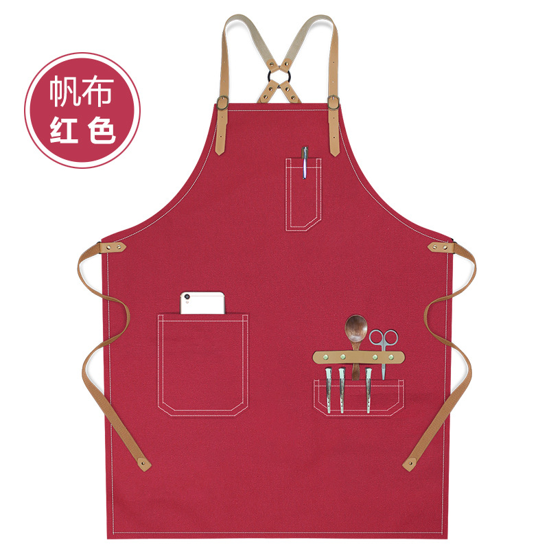 Transfronterizo Amazon lona delantal logo personalizado minimalista de moda restaurante bar barista delantal de trabajo al por mayor