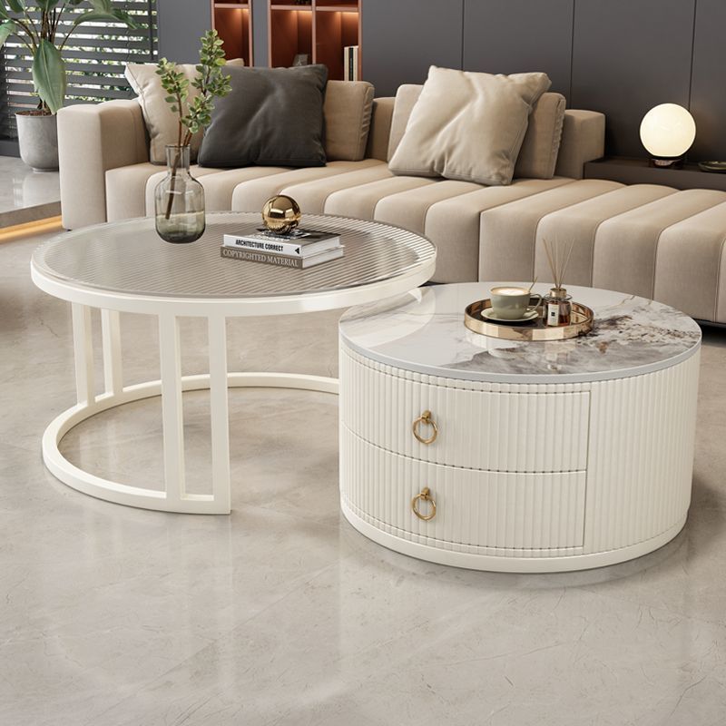 유리 잉크 화이트/줄무늬 커피 테이블 [더블 펌프스]