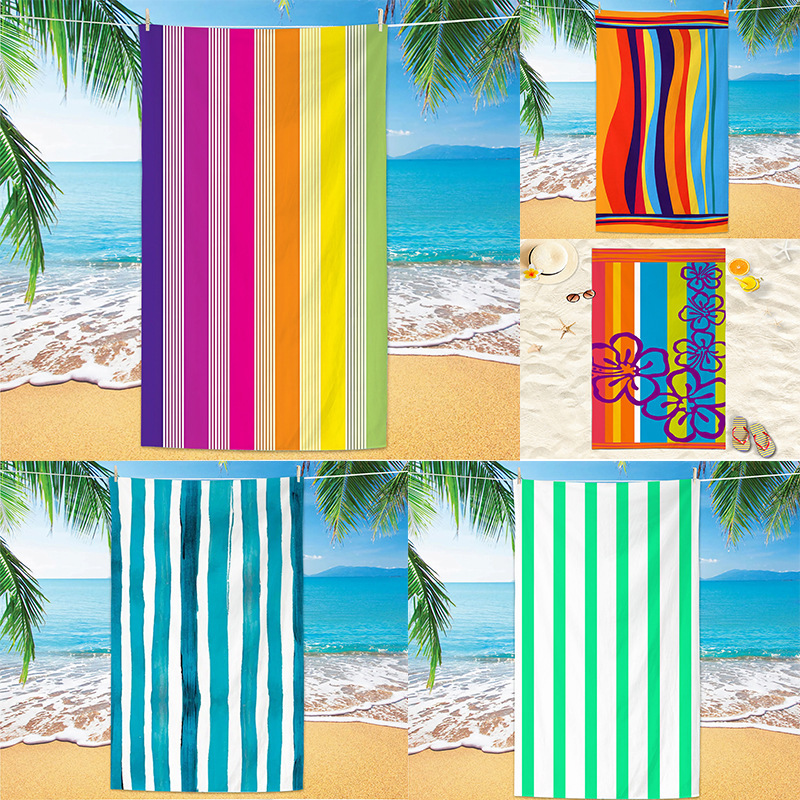 Cross-Border New Microfiber Beach Towel Custom Striped Digital Print Large Bath Towel Rectangular Thickened Towel Cross-Border New Microfiber Beach Towel Custom Striped Digital Print Large Bath Towel Rectangular Thickened Towel