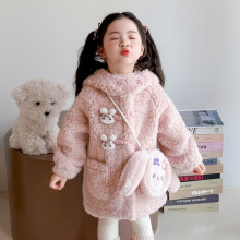 韩版网红女童卡通毛毛衣外套2025新款冬款洋气仿皮草大衣童装棉衣