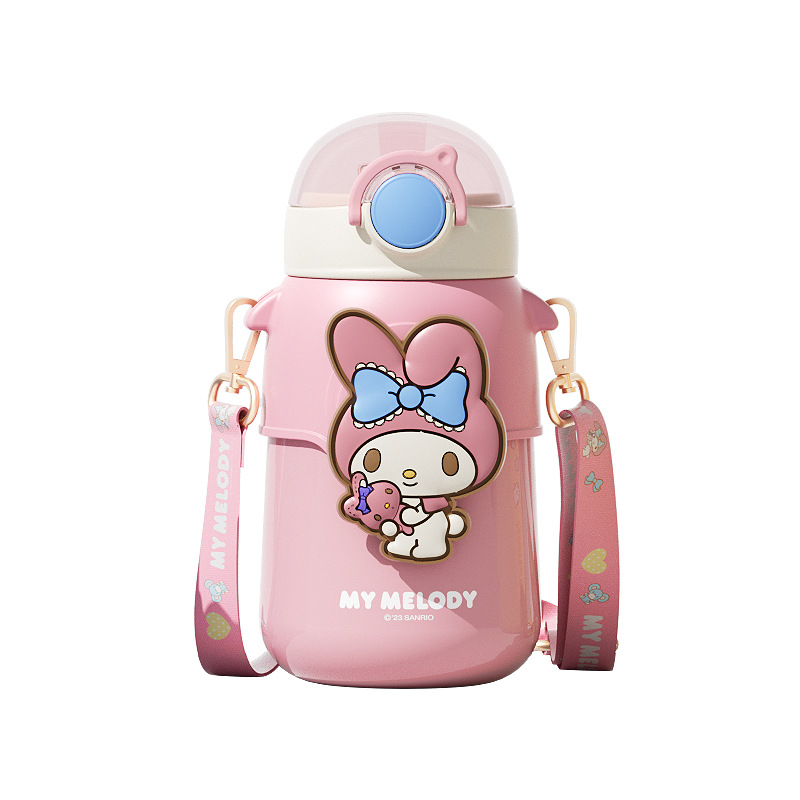Sanrio Taza de aislamiento para estudiantes autorizada genuina Taza de agua deportiva de dibujos animados Taza de paja femenina personalizada Taza de tapa elástica linda