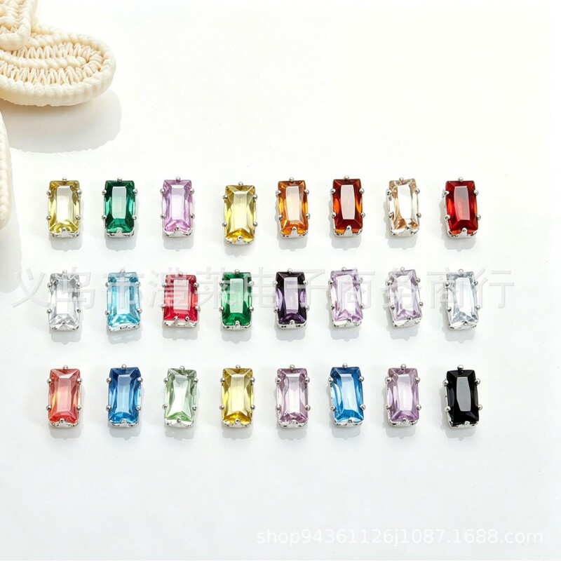 Colorful Rectangular Crystal Zircon Claw Diamonds with Silver Base DIY Handmade Materials Bracelet Necklace Jewelry Accessories Wholesale