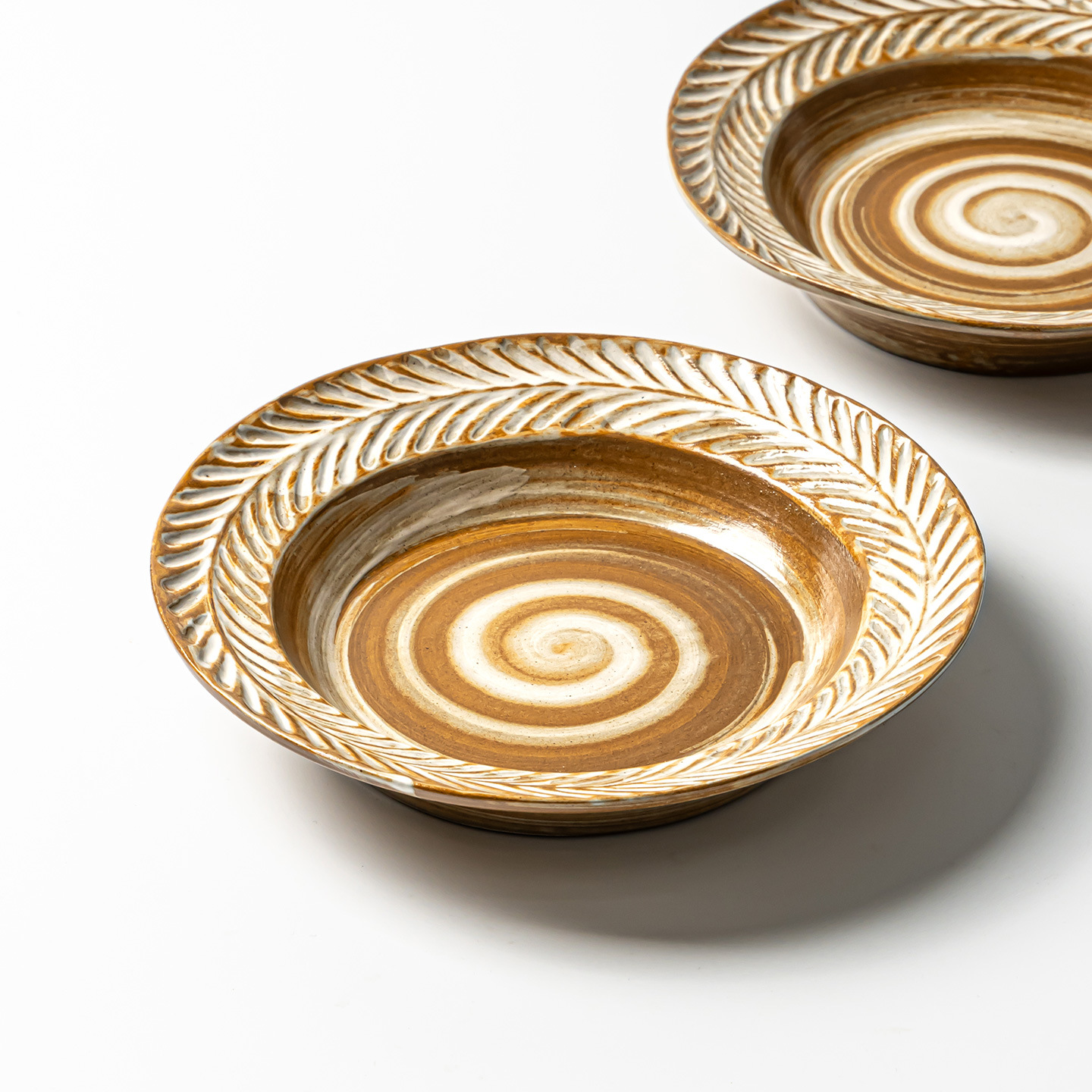 Retro Embossed Wheat Pattern Plate Kiln-Turned Ceramic Plate Western Dinner Plate Household Tableware Breakfast Japanese Plate Round Deep Plate