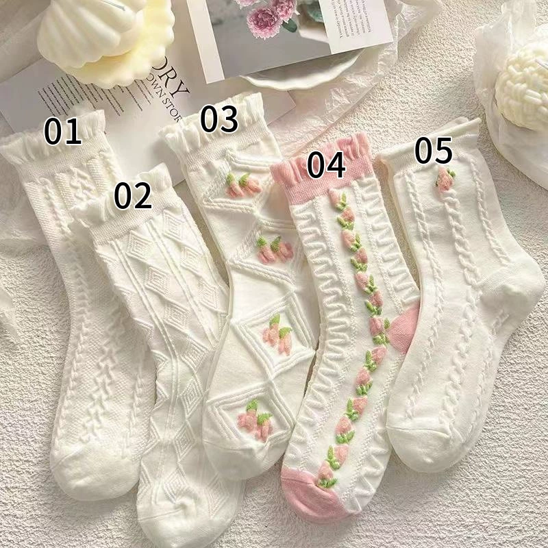 Летние белые колготки до колена, стиль лолита, средняя длина