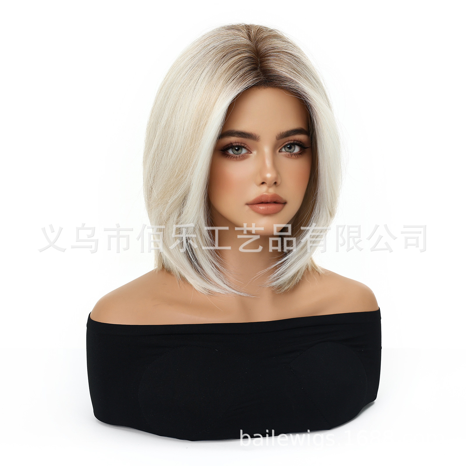 Bobobo cabeza peluca europea y americana blanco rubio hombro de cabello recto clavícula mujer cabello recto corto fábrica de cabello recto transfronterizo al por mayor pelucas image 3
