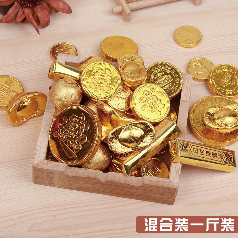 婚庆金币金条蛋糕烘焙喜糖巧克力生日元宝祝寿巧克力味绿茶味|undefined