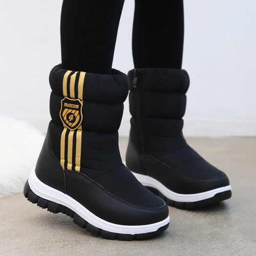 Children's snow boots girls winter new high-top striped soft-soled cotton boots plus velvet thickened warm children's cotton shoes