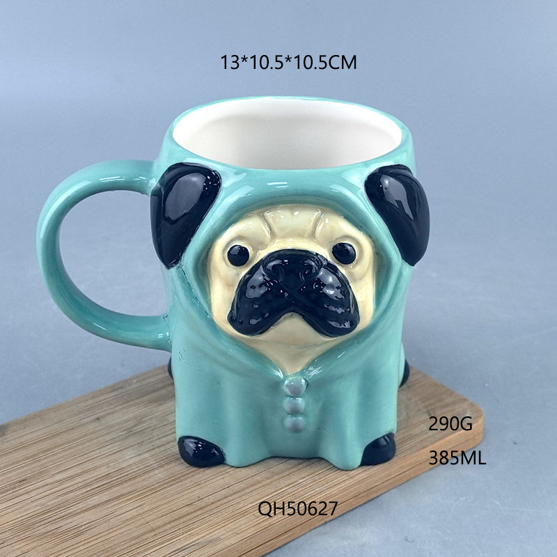 Taza de cerámica 3D estereoscópica de perro de manchas, taza de marca roja, taza de agua práctica