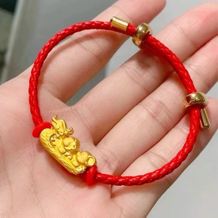 Hiekkakultainen apina-lohikäärme-hiiri-lohikäärmevene-kolmi-yhdessä-läpireikäinen horoskooppi lohikäärme punainen köysirannekoru pariskunnalle, pitkäaikainen haalistumaton_voghion.com