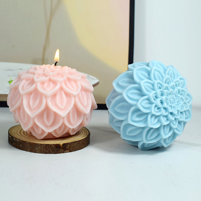 青蓮花香薰蠟燭模具 diy花球滴膠石膏手工皂模具蓮花蠟燭硅膠模具