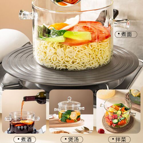 High borosilicate glass pot with high temperature resistance, open flame, large capacity, transparent soup pot with lid, household noodle pot and wine pot