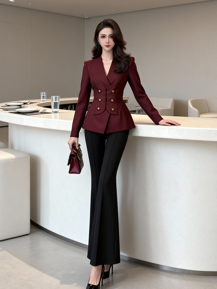Áo blazer ôm eo nữ màu đỏ tía phong cách công sở — màu đỏ tía đậm