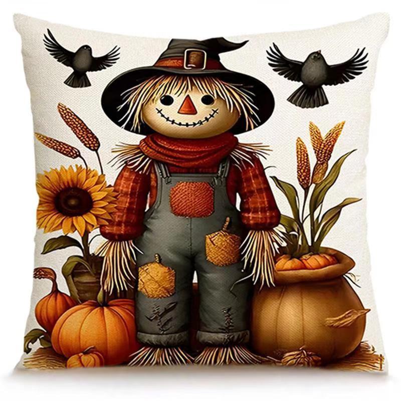 Transfronterizo Amazon Halloween impresión lino almohada cubierta bruja calabaza decoración doméstica almohada cubierta