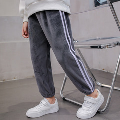 男女童裝秋冬褲子雙面加絨保暖運動休閒時尚兒童潮銀狐絨條紋褲子