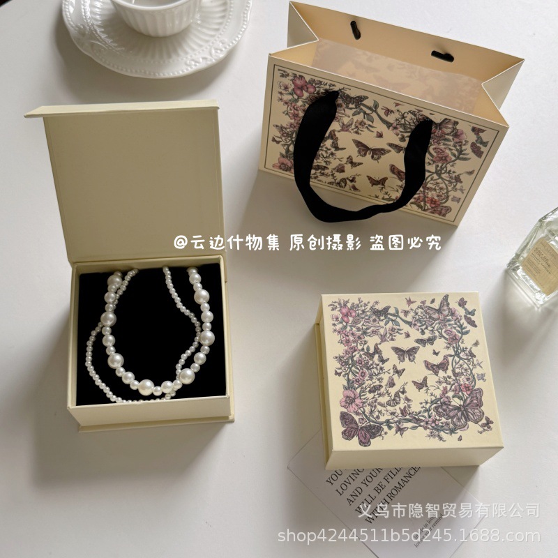 Original Gentle Flower Butterfly Flip-Top Jewelry Box, Light Luxury Earrings, Necklace, Watch Jewelry Box, Handbag Gift Packaging Box