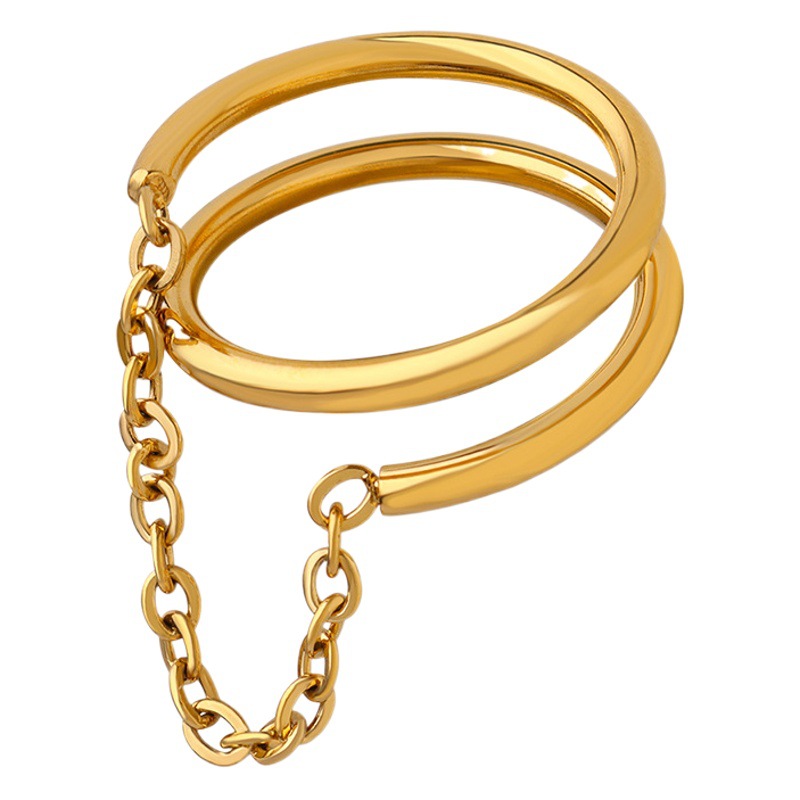 Europeo y Americano retro simple elegante dedo índice de doble capa anillo Pequeño anillo de cadena de acero de titanio hembra chapado en oro de 18K No se desvanece A107