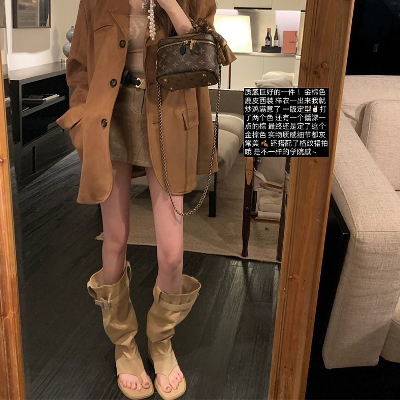 美拉德Get质感西服小众棕色复古西装外套女2025年春秋季时尚新款|undefined