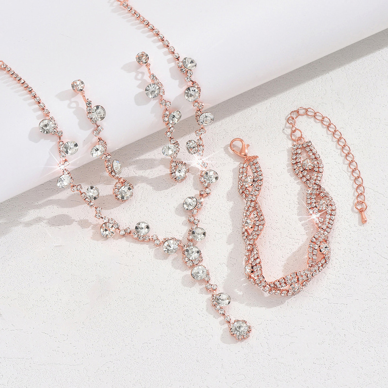 2022ファッション水晶ドリルネックレスピアスブレスレット三点セットアクセサリー結婚式アクセサリー|undefined
