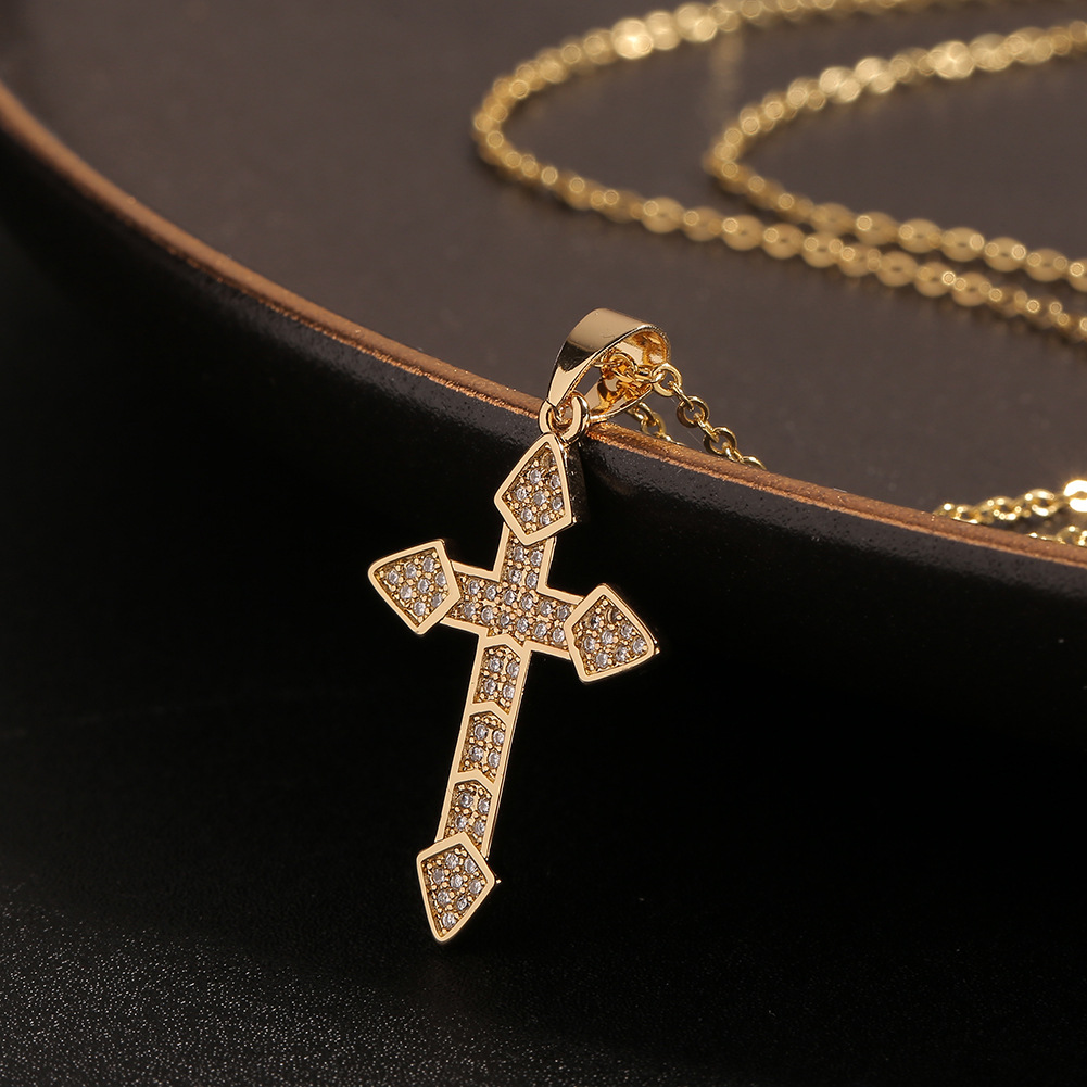 New Fashion Copper Inlaid Zircon Cross Pendant Necklace Sweater Chain Wholesale display picture 3