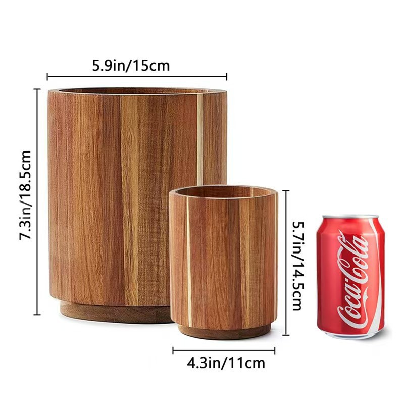 木製食器収納ボックスキッチンナイフと箸整理ボックス回転化粧ブラシ収納筒木製収納筒|undefined
