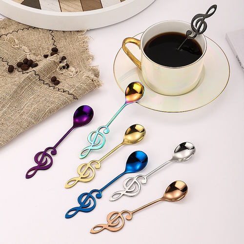 Creative 304 stainless steel guitar spoon musical note coffee spoon leaf tea spoon hanging cup cat spoon dessert spoon