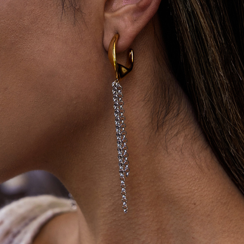 杰鼎钛钢拼色流苏耳环小众轻奢耳钉不锈钢饰品高级感跨境earrings|undefined