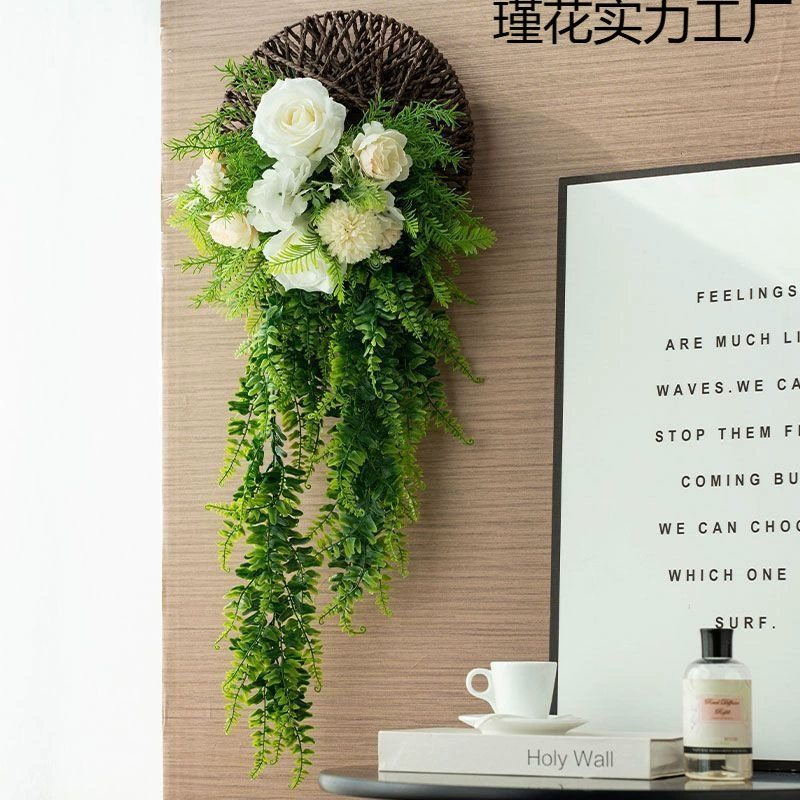 Бесплатная перфорация висит на стене, идиллическое моделирование настенной розы, имитация цветочной стены, виноградная лоза, зеленая настенная подвеска для украшения дома