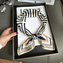 100%桑蚕丝围巾拼色条纹真丝丝巾送礼物时尚百搭领巾70cm装饰方巾