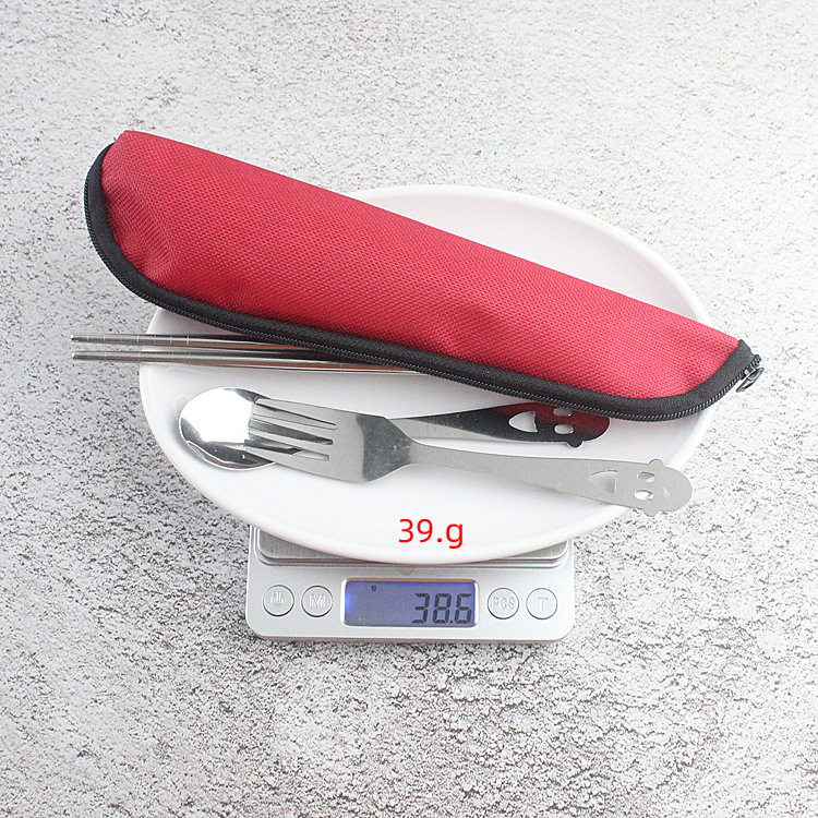 Cartoon smiling face stainless steel tableware set fruit fork spoon chopsticks portable tableware promotional gift with LOGO printing