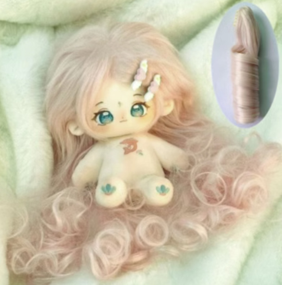 20cm algodón muñeca peluca Cola de Caballo Pelo Largo doble cola de caballo rizado en forma de humano clip de garra en stock