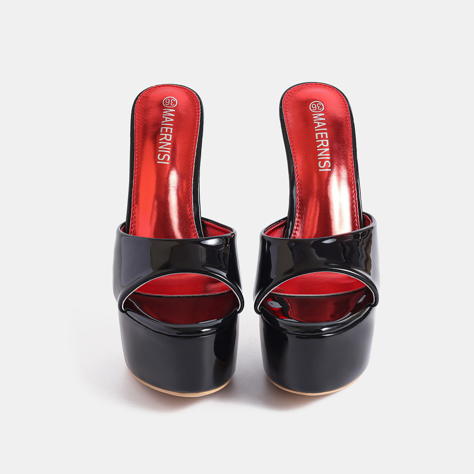 Dép sandal nữ quai ngang gót siêu cao 9 cm, đế platform 4 cm, hở mũi, chống thấm nước — Màu be, màu đen chi tiết 4