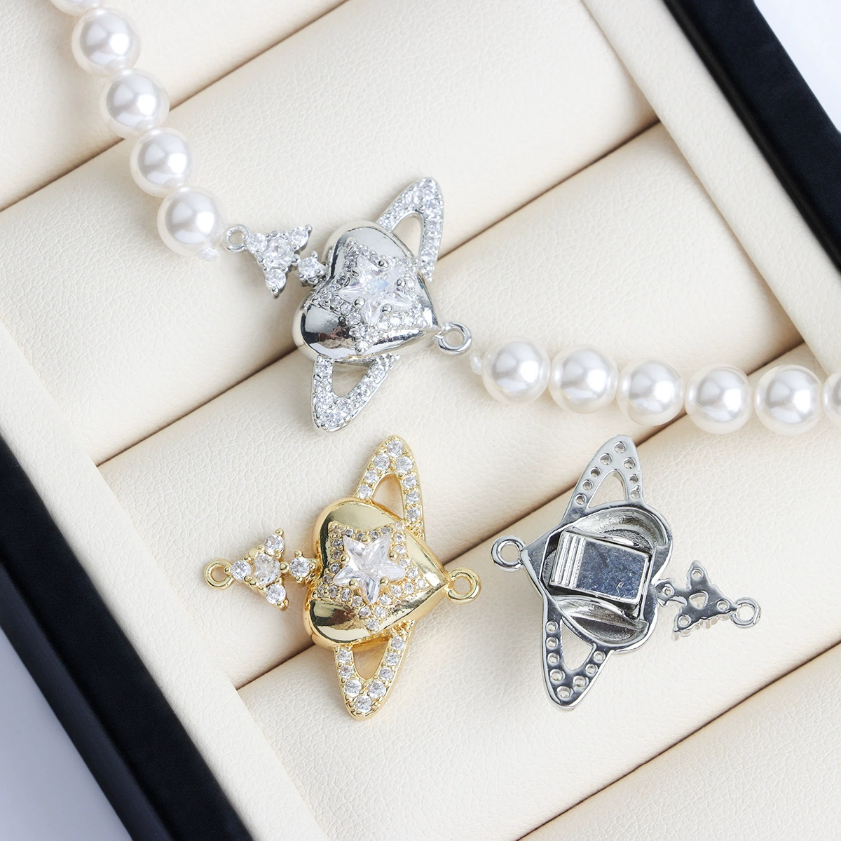 Высокая цветозащита, позолота 18K, инкрустирована цирконом, пряжка-замок «Сатурн», сердечный пятиконечный звёздный вставной тип, соединительная пряжка для DIY-аксессуаров